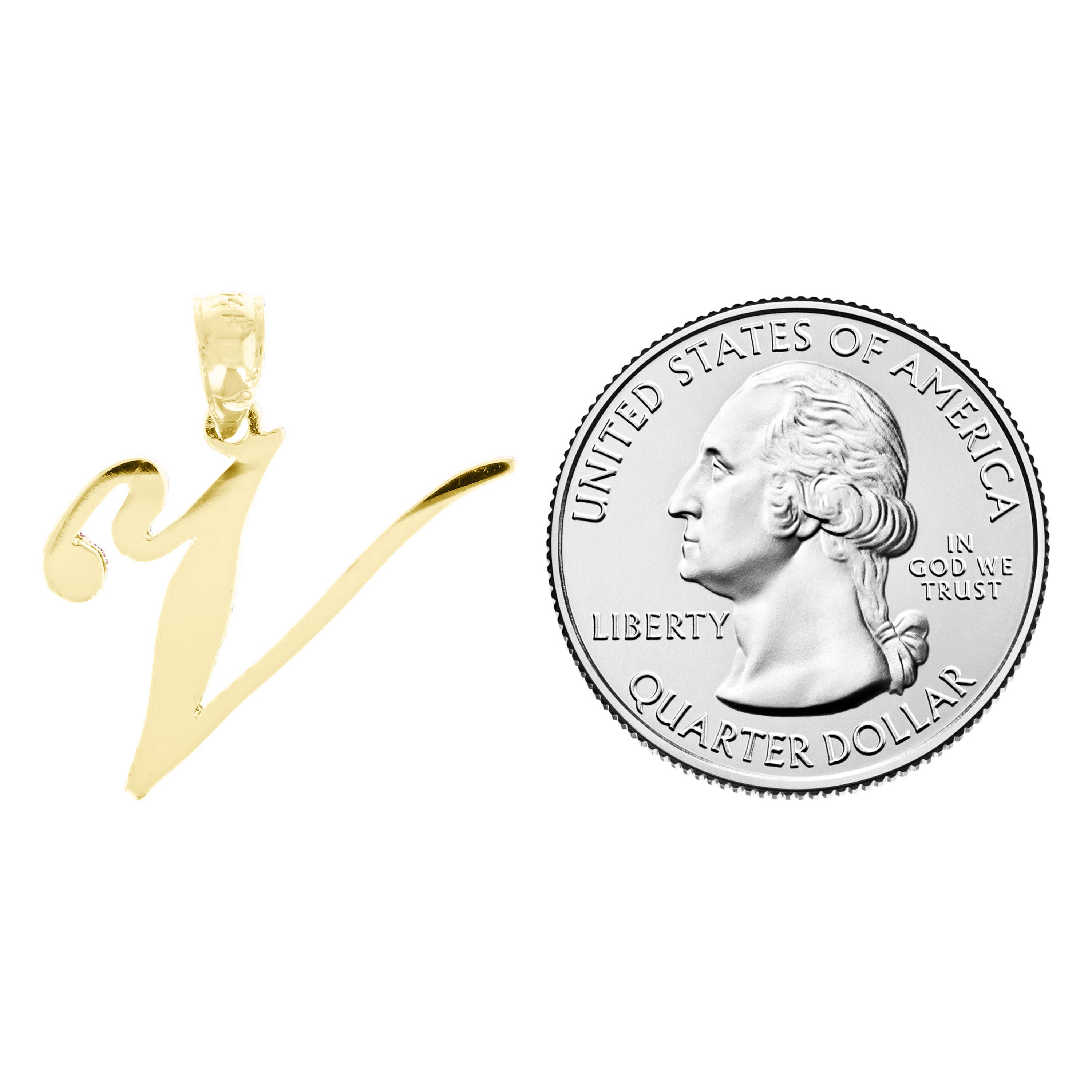 14k Yellow Gold Initial Letter V Alphabet Charm Pendant - Letter V,Yellow