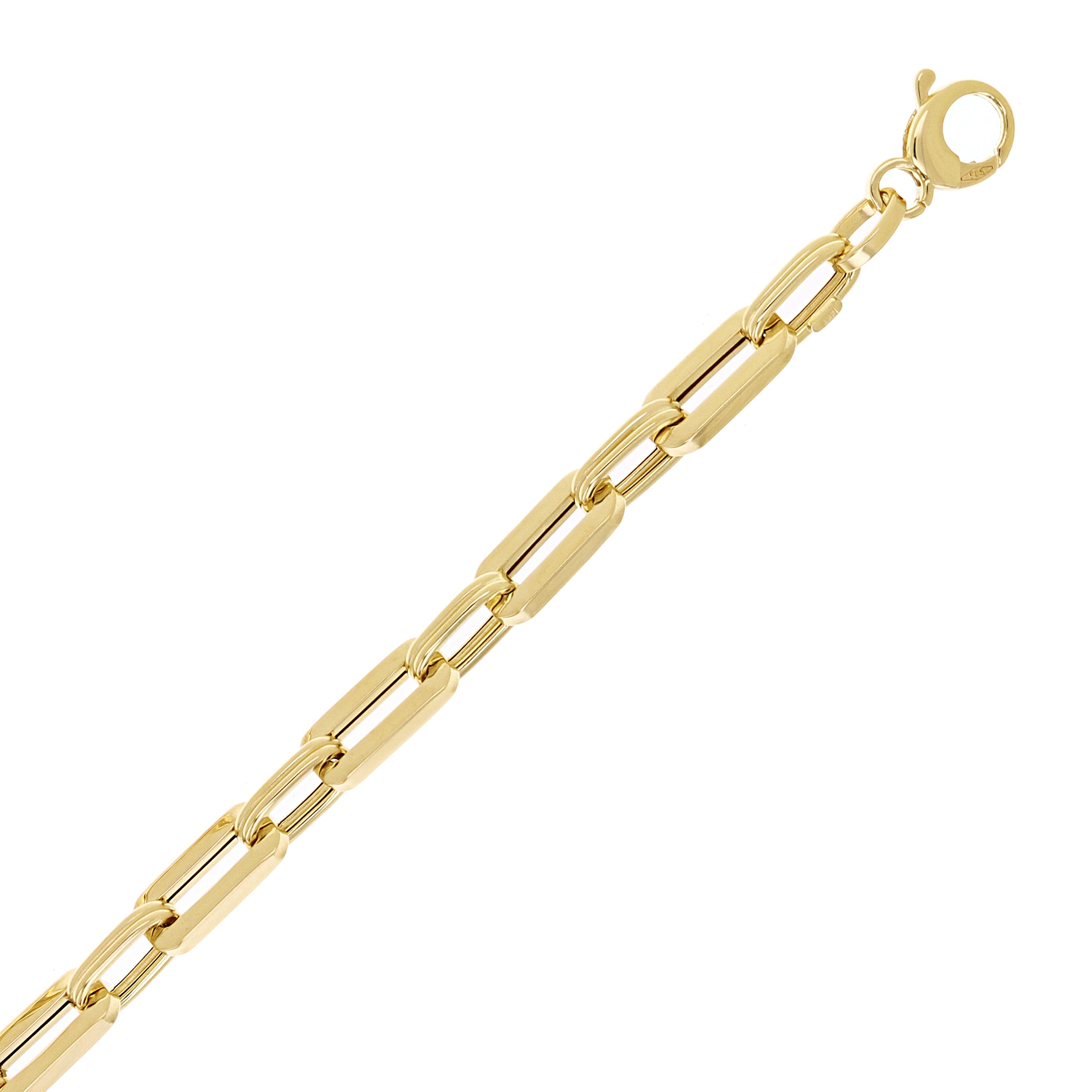 Italian 14k Yellow Gold Paper Clip Link Chain Bracelet 7.5" 6mm 5.5 grams