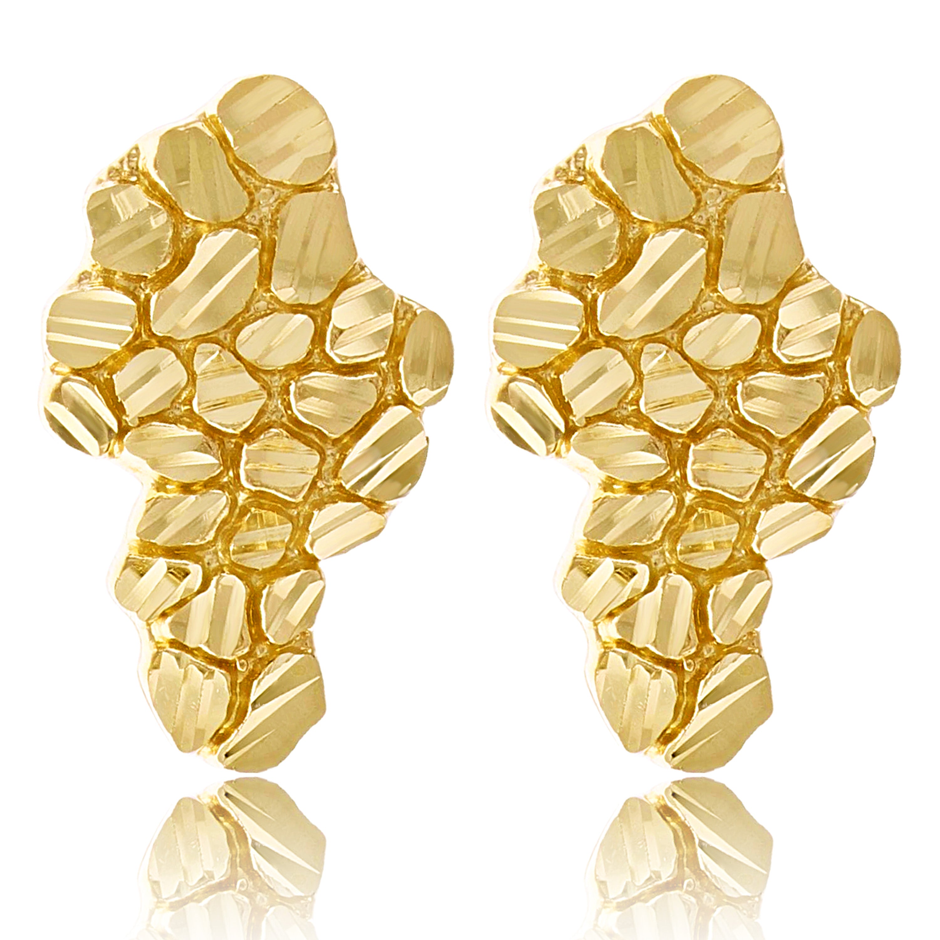 14k Yellow Gold Diamond Cut Nugget Free Form Earrings 18mm x 10.7mm 2.4 grams