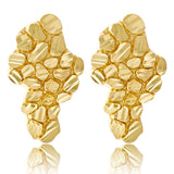 14k Yellow Gold Diamond Cut Nugget Free Form Earrings 18mm x 10.7mm 2.4 grams
