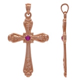 14k Rose Gold Ruby Gemstone Religious Cross Charm Pendant 5.4 grams - Rose