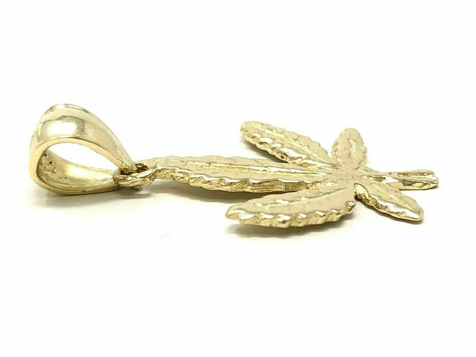 14k Yellow Gold Diamond Cut Marijuana Leaves Leaf Weed Charm Pendant 1.1 grams