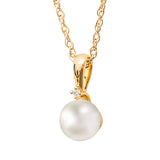 14k Yellow Gold Diamond & Freshwater Pearl Pendant Necklace 18"
