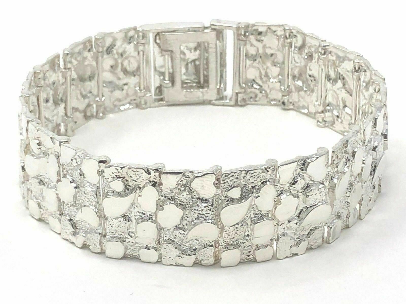 925 Sterling Silver Solid Nugget Bracelet Adjustable 8.25" 21mm 51.5 grams