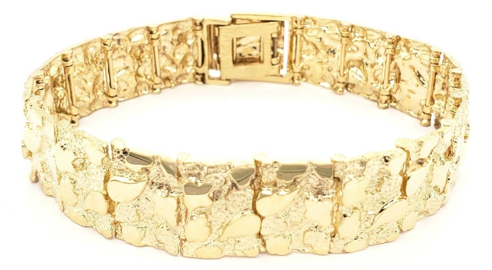 10k Yellow Gold Nugget Bracelet 7"-7.5" 15.5mm 31.5 grams