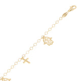 Italian 14k Yellow Gold Cross & Hamsa Charm Anklet/Bracelet 10" 4 grams
