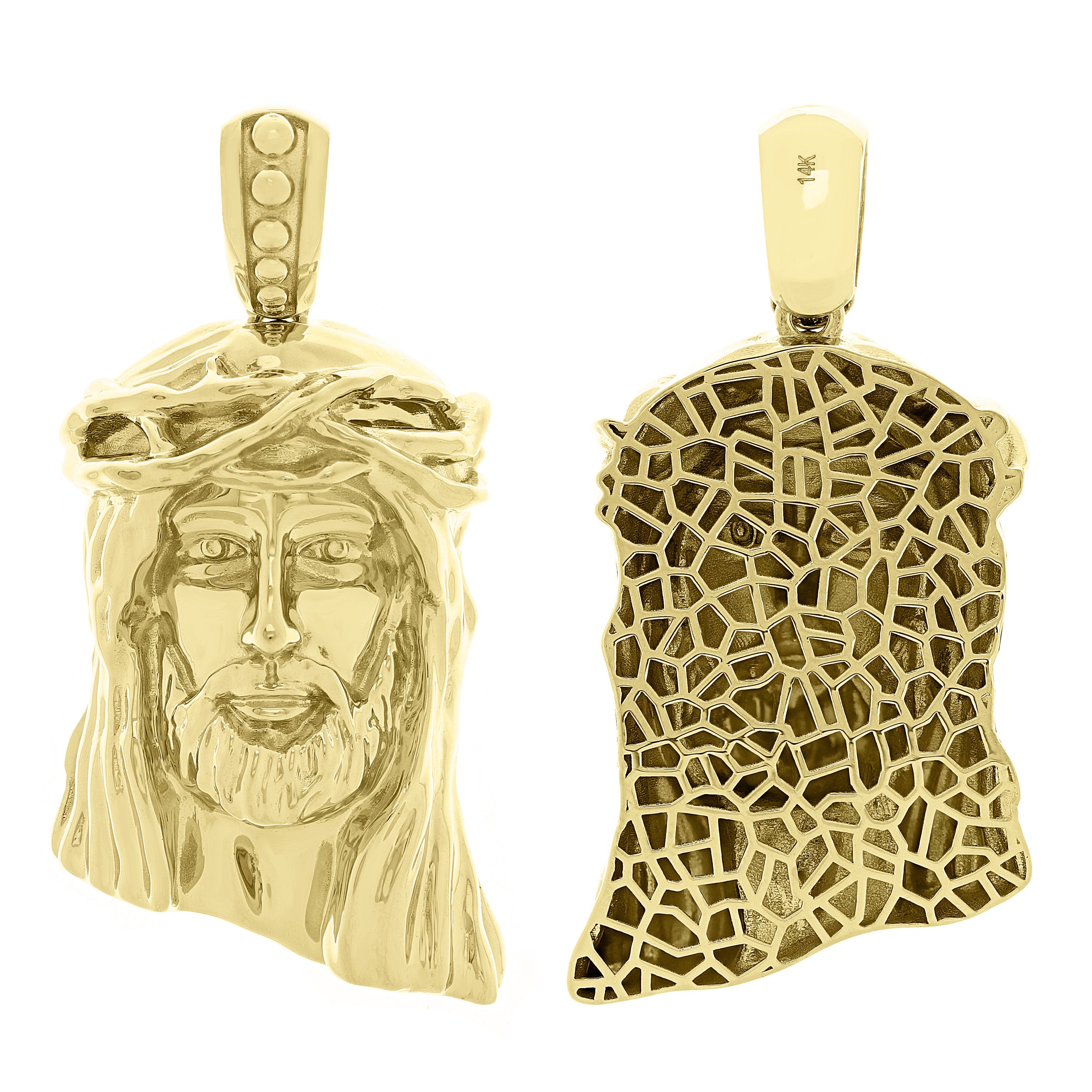 Italian 14k Yellow Gold Jesus Piece Jesus Christ Face Pendant 2.3" 12.4 grams - 2.3"