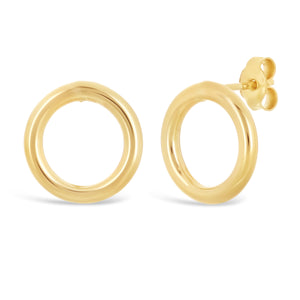 Italian 14k Yellow Gold Shiny Lightweight Eternity Circle Hoop Stud Earrings - 12 mm