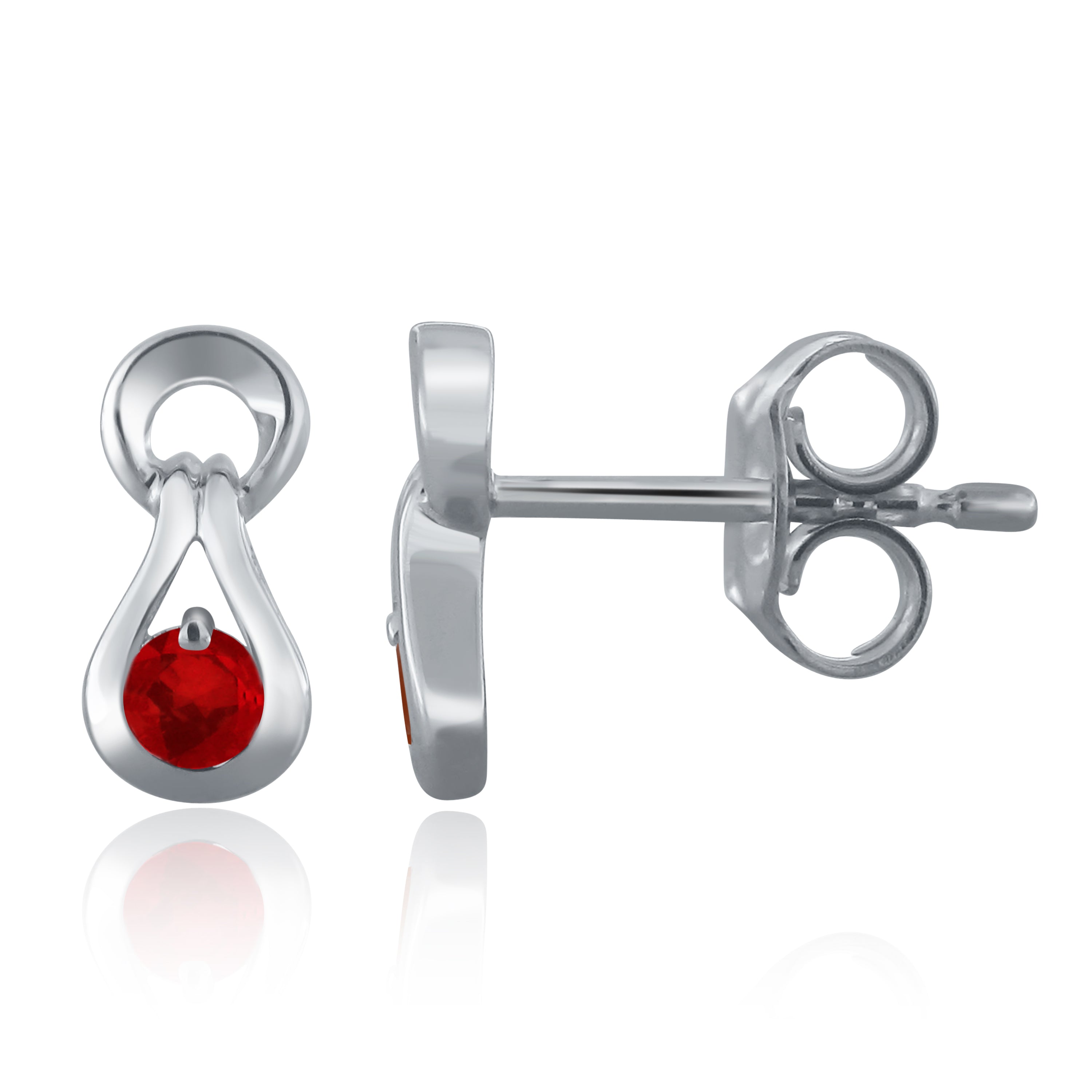 10k White Gold Ruby Petite Drop Modern Stud Earrings - Ruby