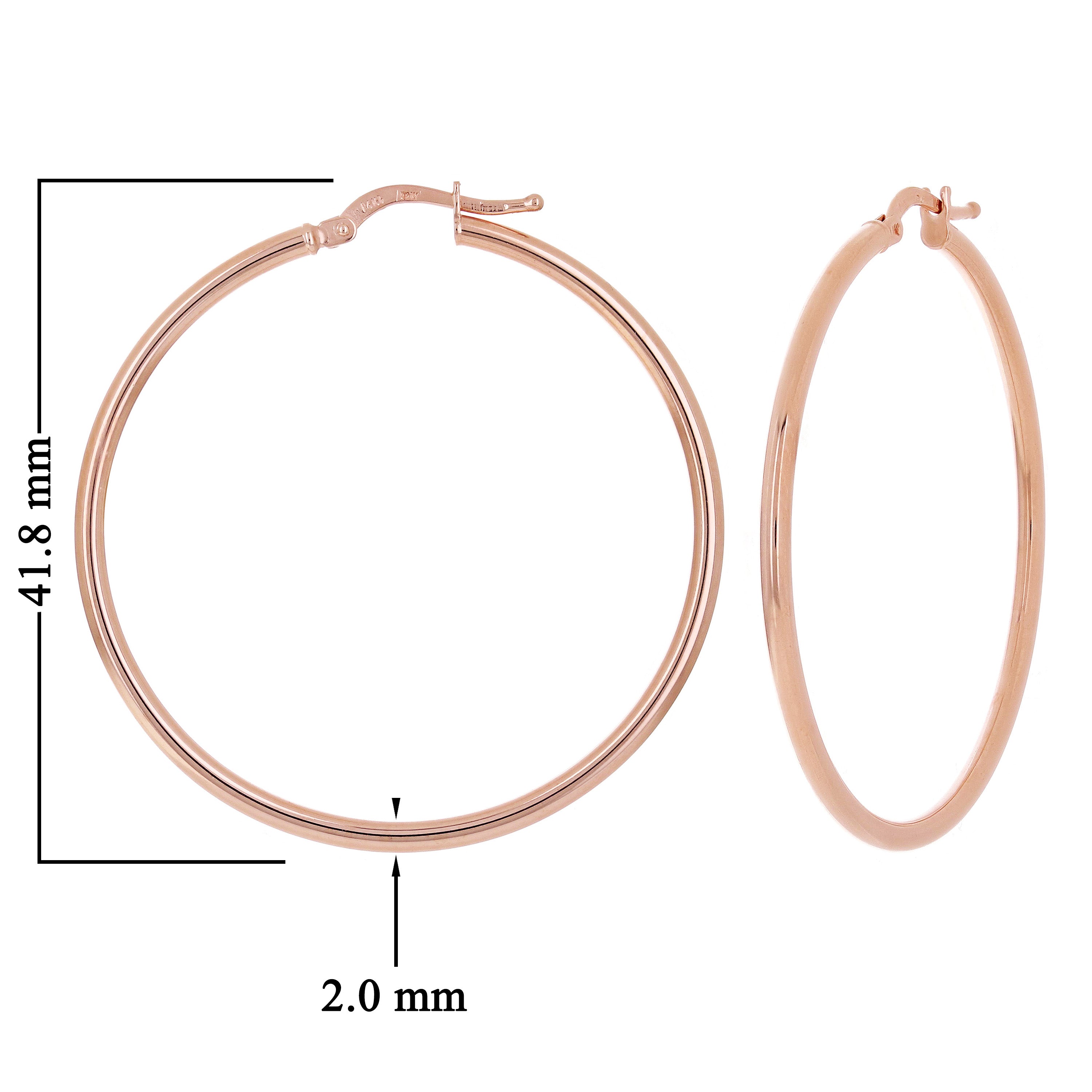 Italian 14k Rose Gold High Polished Plain 2mm Hollow Hoop Earrings 1.6" 2.5grams - Rose,Size 1.6" 2.5 grams