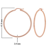 Italian 14k Rose Gold High Polished Plain 2mm Hollow Hoop Earrings 1.6" 2.5grams - Rose,Size 1.6" 2.5 grams