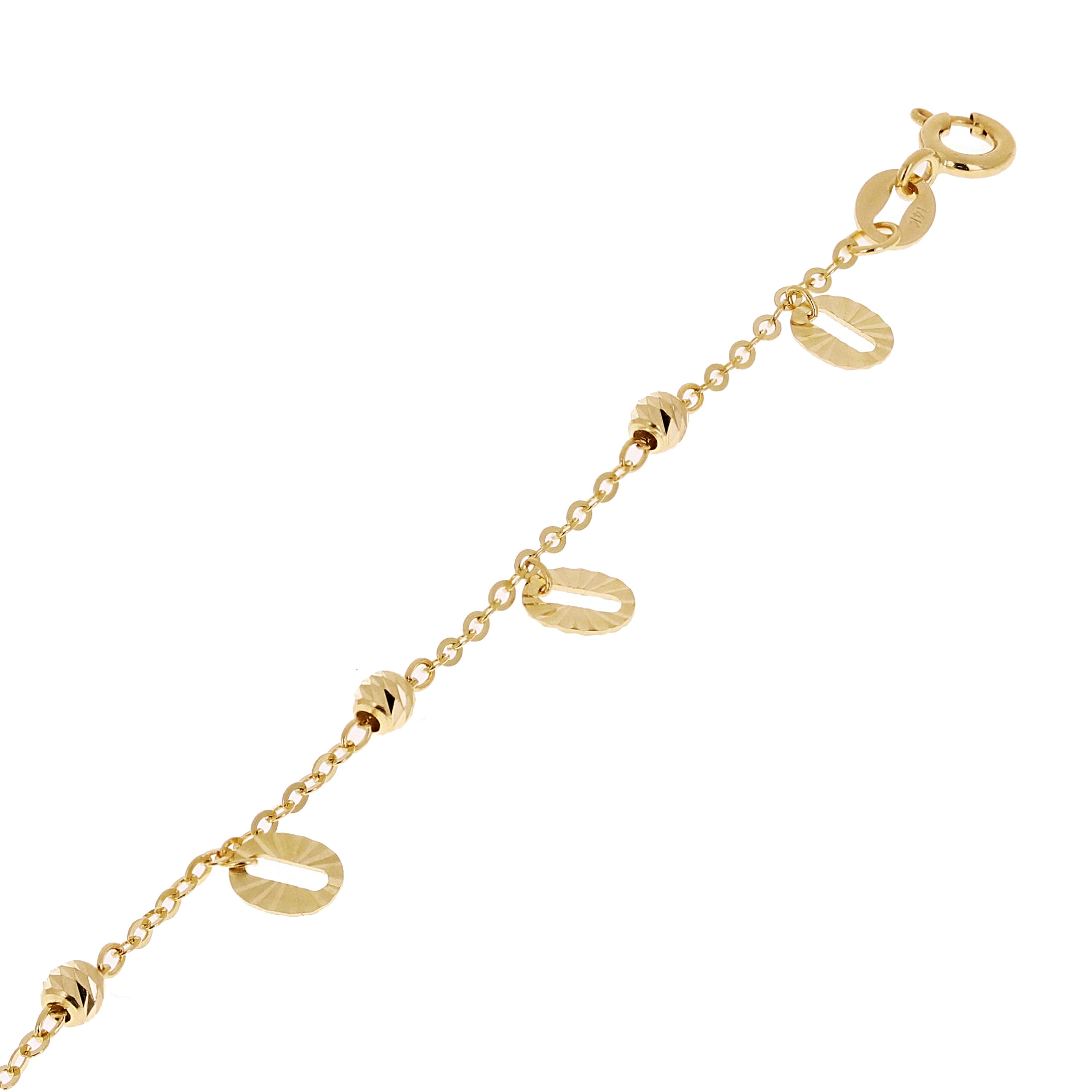 Italian 14k Yellow Gold Diamond-Cut Bead Station Anklet Adjustable 9.5-10" 2.2g