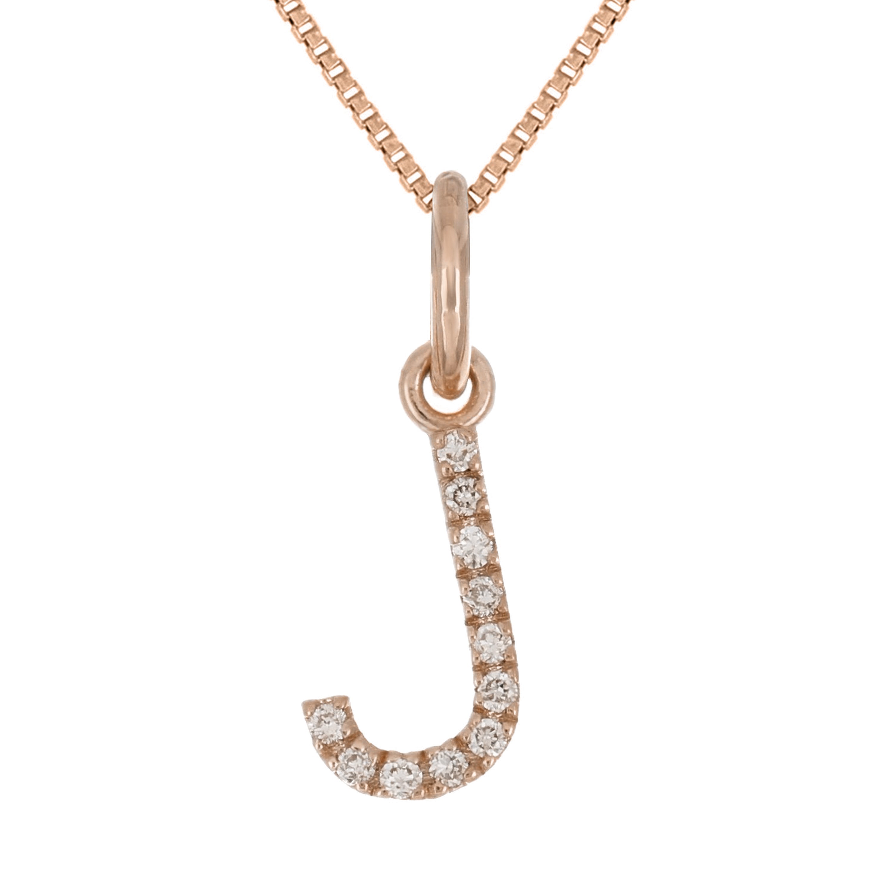 14k Rose Gold Diamond Initial Letter J Charm Pendant Necklace 18" - Letter J,Rose