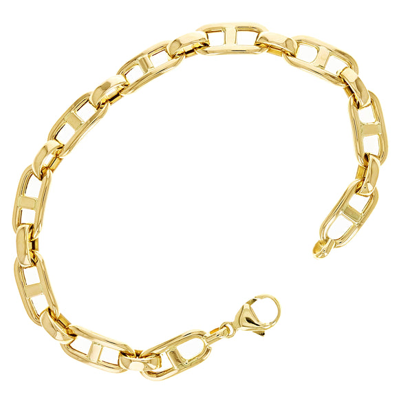 Italian 14k Yellow Gold Hollow Puffed Oval Mariner Bracelet 7.5