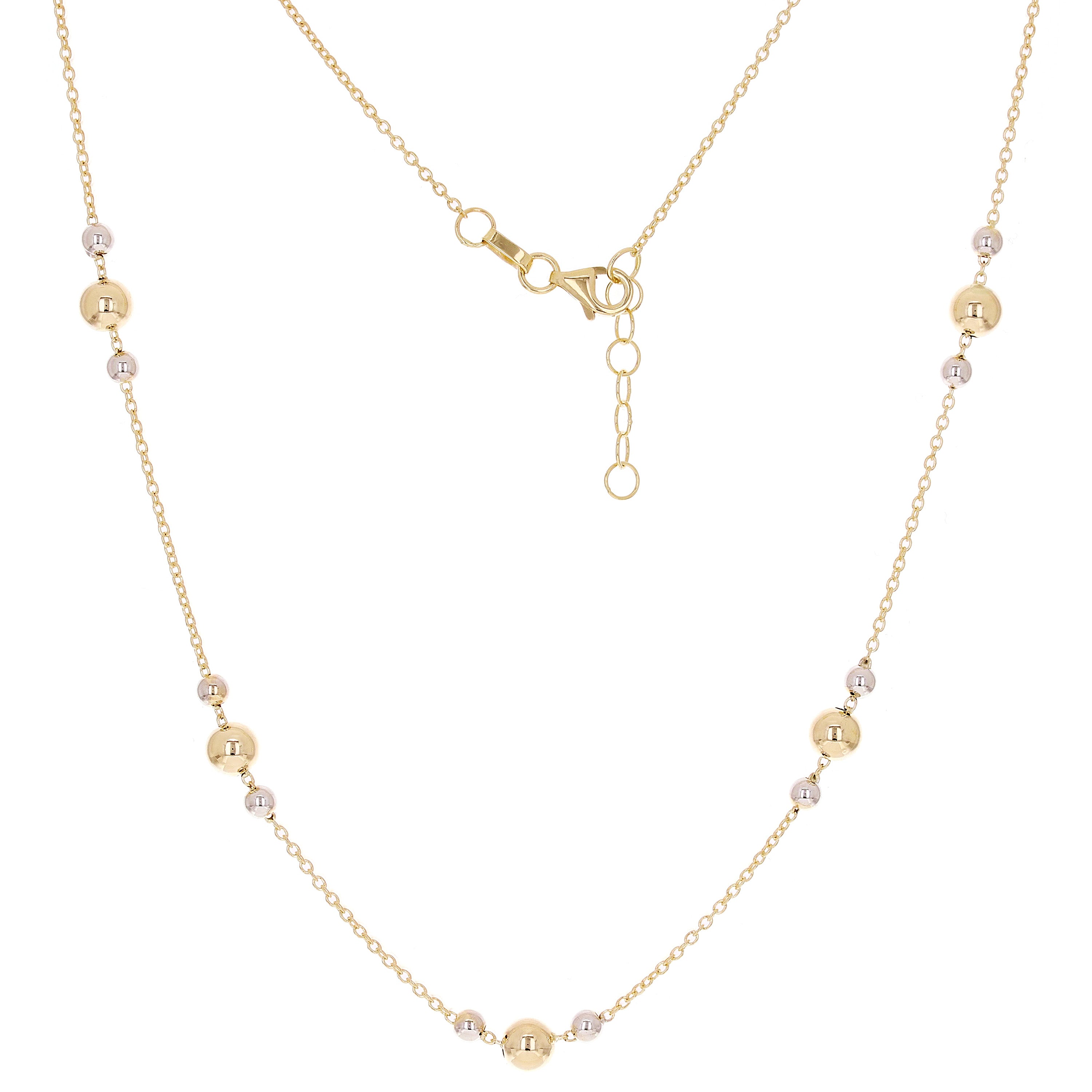 Italian 14k Two Tone Gold Polished Bead Station Necklace 17" 3mm & 5mm 2.5 grams