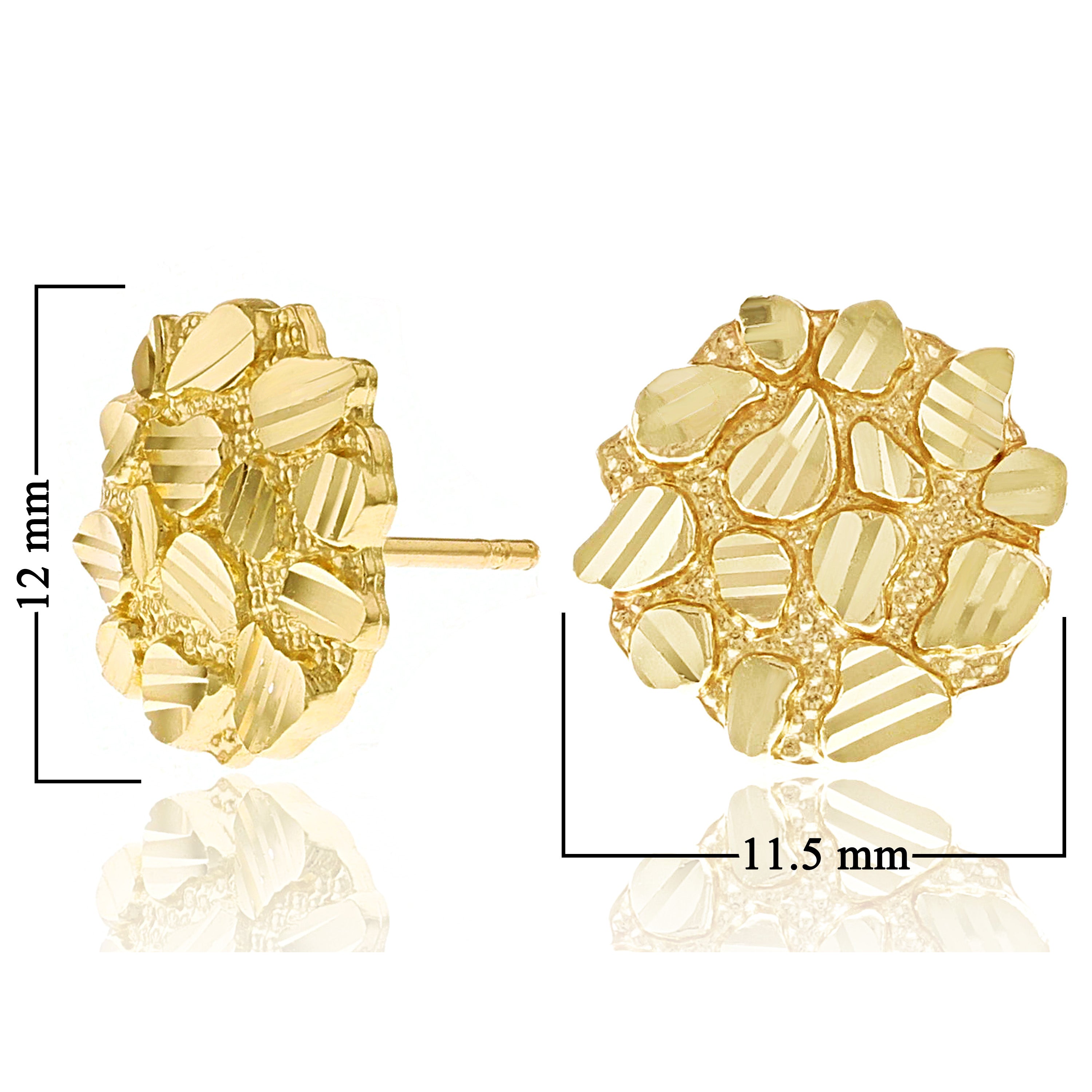 10k Yellow Gold Diamond Cut Round Nugget Stud Earrings 12mmx11.5mm 1.6 grams