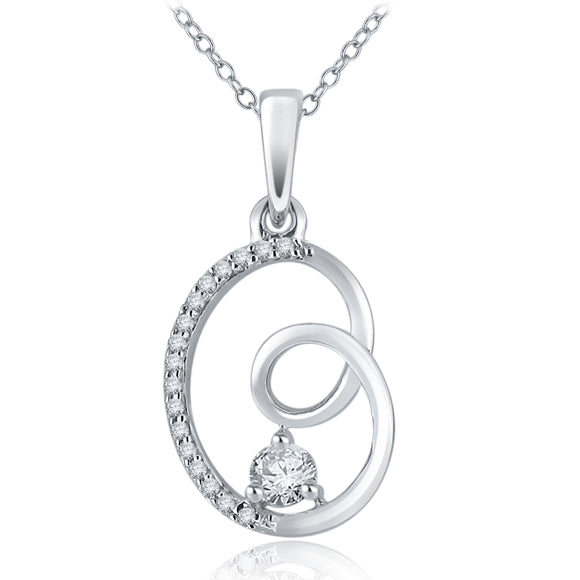 14k White Gold 0.15ctw Diamond Swirling Ribbon Pendant Necklace 18