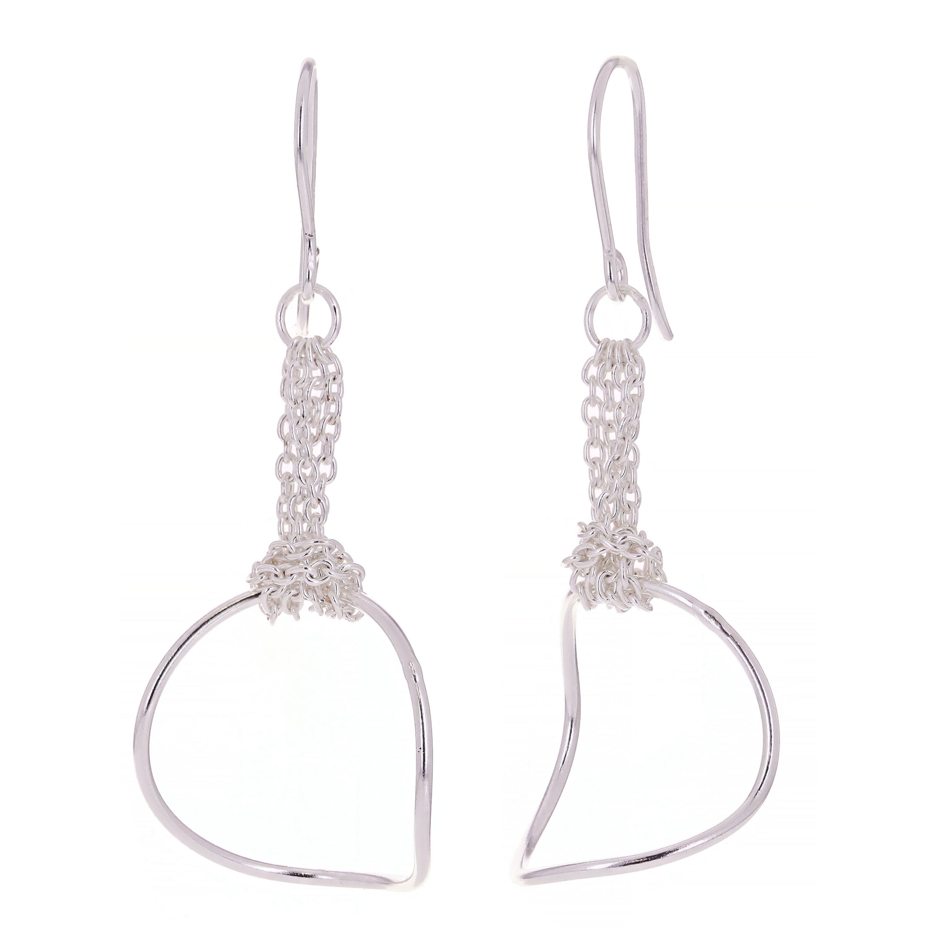 Sterling Silver Chain Circle Dangle Earrings 1.75" 2.5 grams