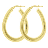 Italian 14k Yellow Gold Flat Tube Tear Drop Hoop Earrings 1.3" 4mm 3.1 grams