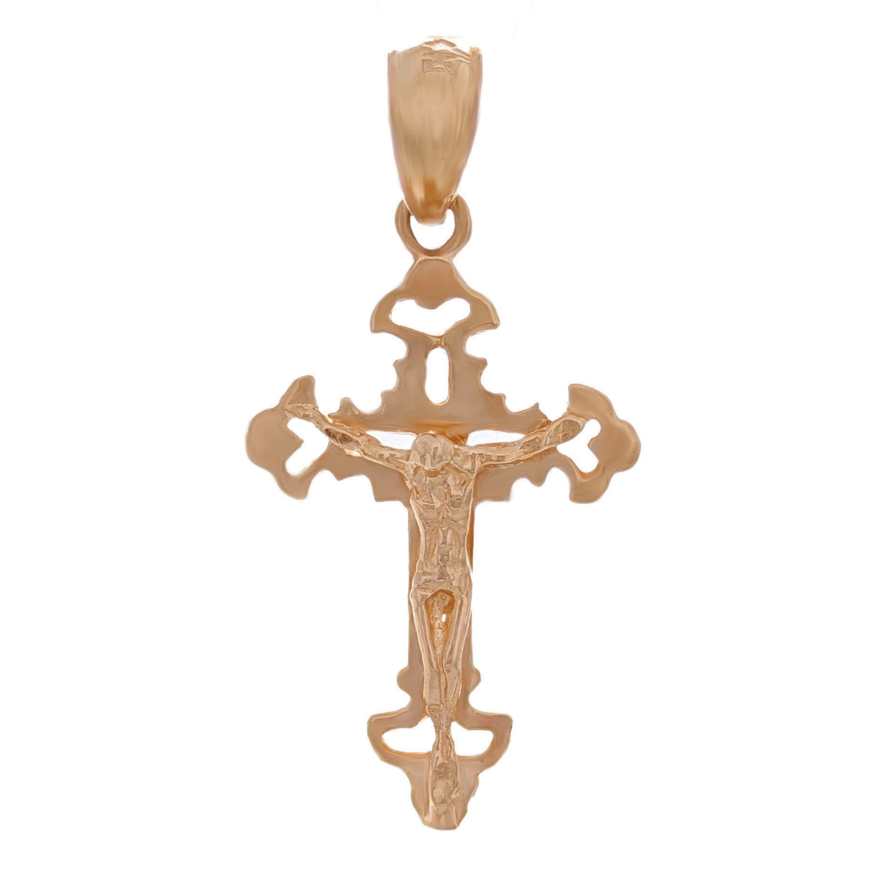 14k Rose Gold Solid Jesus Christ Crucifix Cross Religious Charm Pendant 1.2grams - Rose