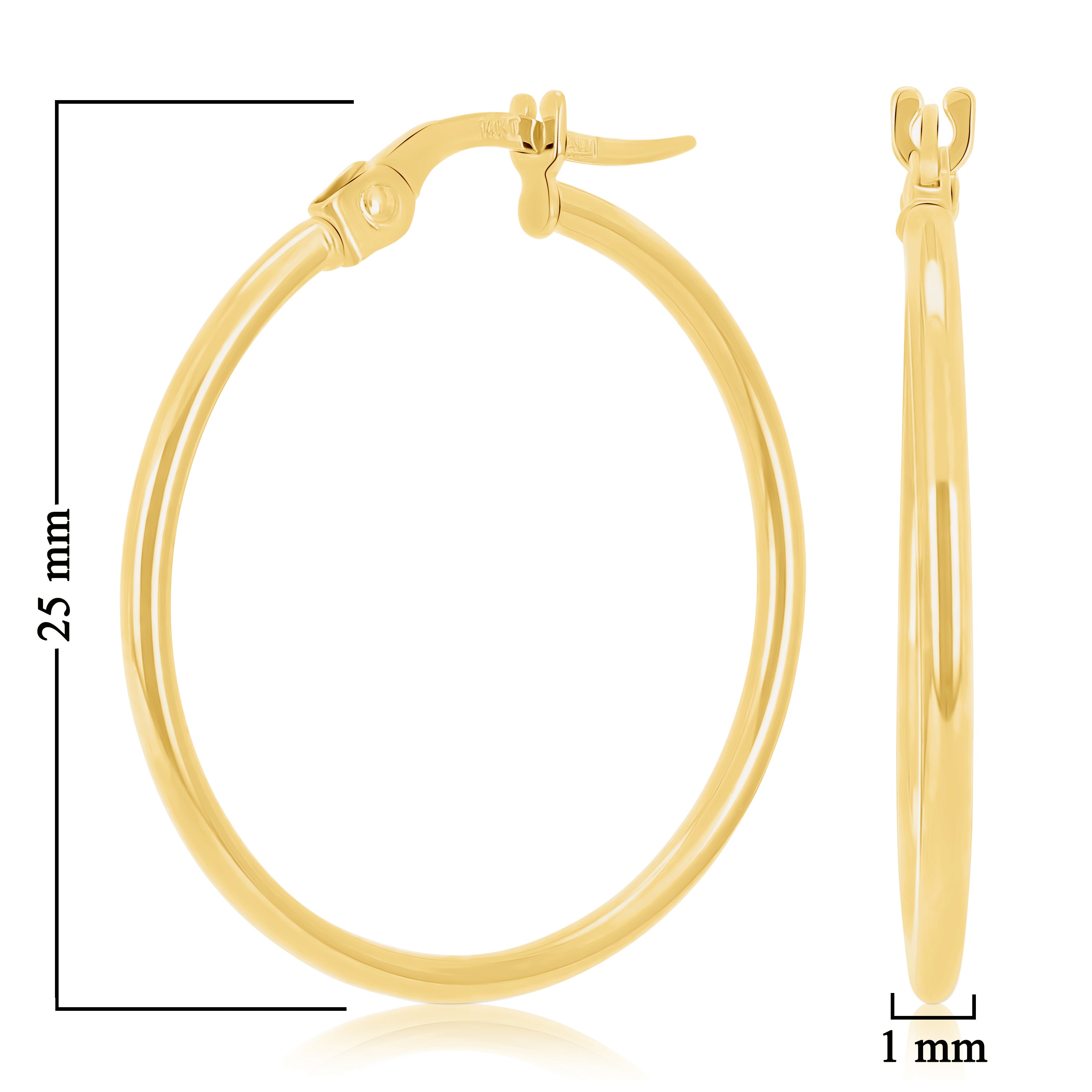 Italian 14k Yellow Gold High Polish 1.5mm 1" Diameter Round Hoop Earrings 0.9g