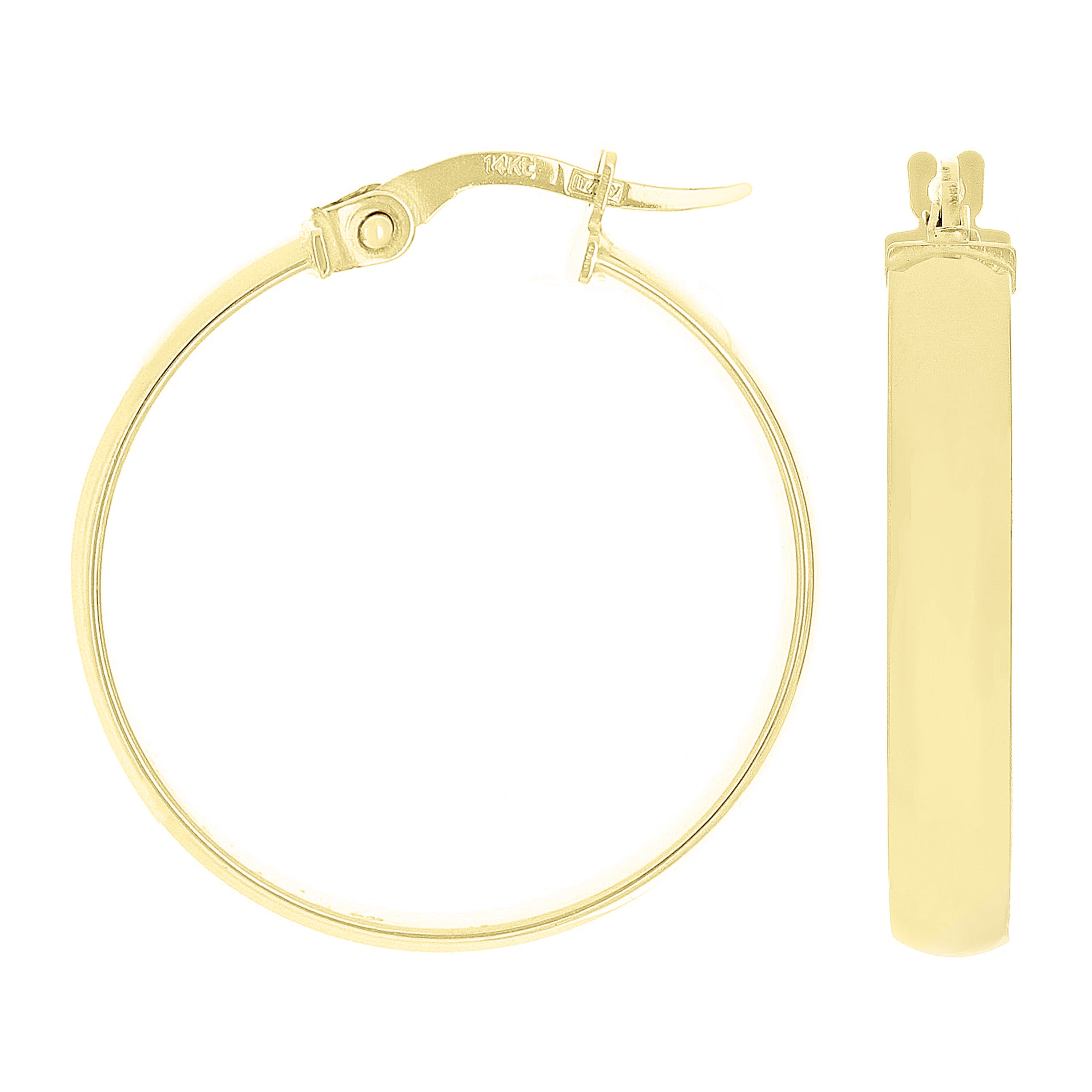 Italian 14k Yellow Gold Shiny Round Flat Hollow Hoop Earrings 1.9" 3.8mm 1.9gram