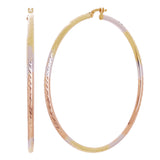 14k Tri Color Gold Diamond Cut Round Hoop Earrings 2.3" 2.5mm 3.6 grams