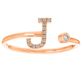 14k Rose Gold Diamond Initial Letter J Ring Size 6 - Letter J,Rose