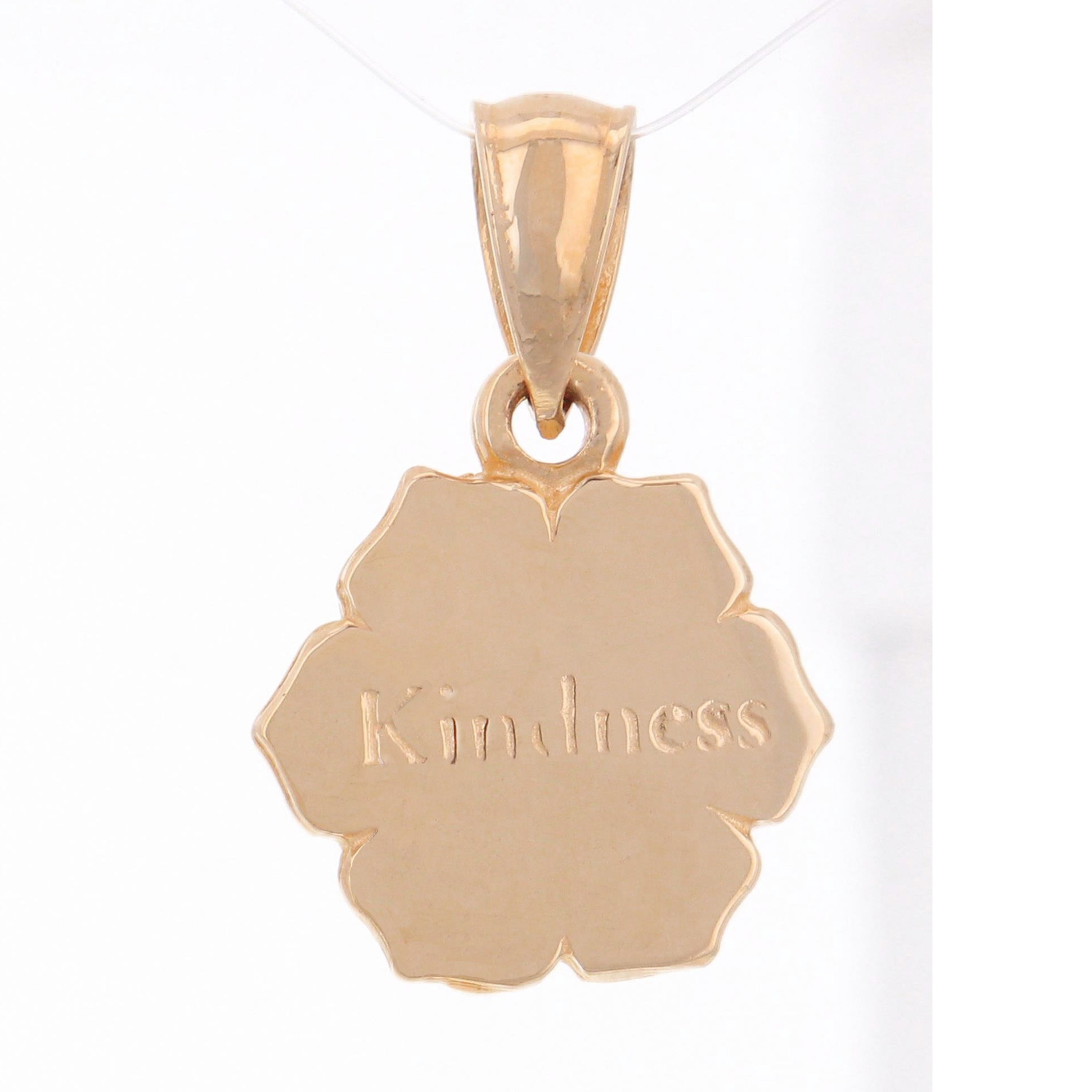 14k Rose Gold Word Kindness Flower Charm Pendant 2 grams - Rose