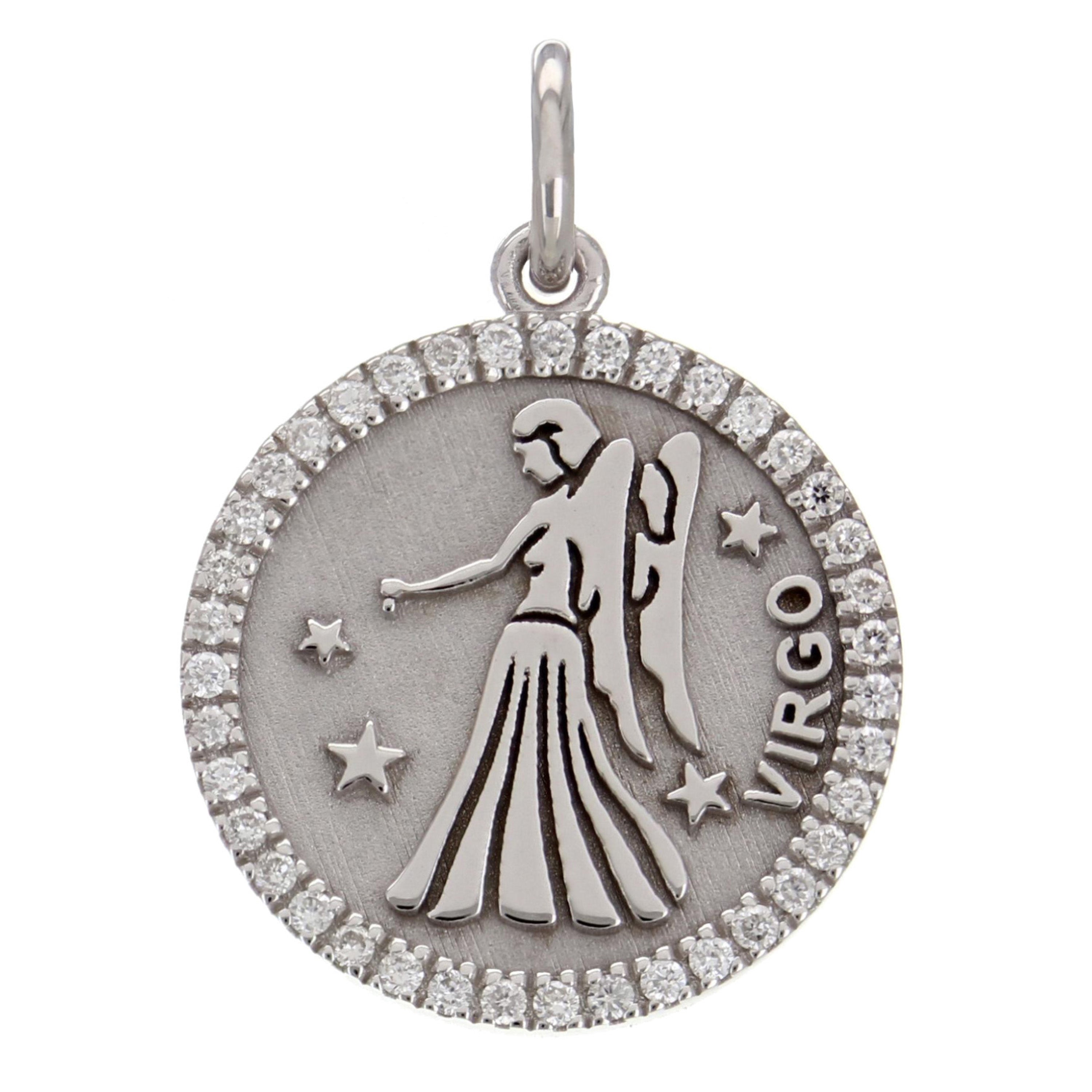 14k White Gold  Diamond Zodiac Sign Virgo Pendant - Virgo,White