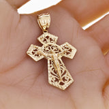 14k Yellow Gold Diamond-Cut Ornate Gothic Crucifix Cross Pendant Charm 2" 4.9g