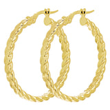 Italian 14k Yellow Gold Hollow Flat Rope Hoop Earrings 1.2" 3mm 2.5 grams
