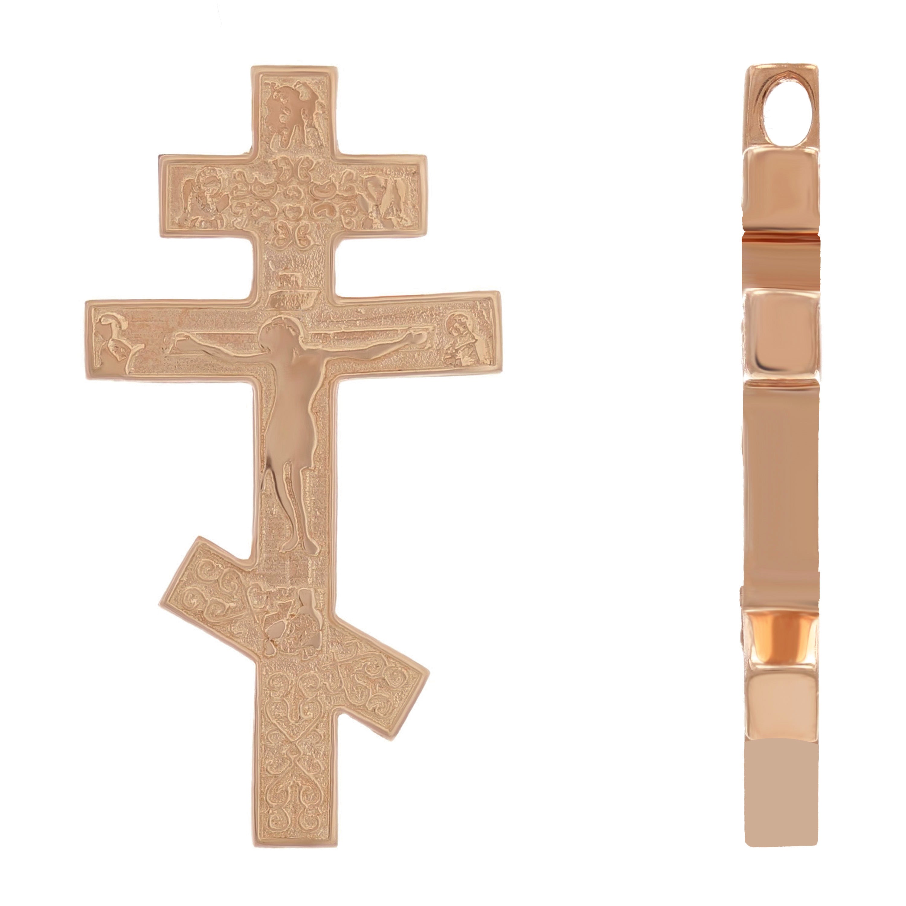 14k Rose Gold Russian Orthodox Cross Religious Charm Pendant 1.2" 3 grams - Rose