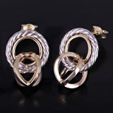 Italian 14k Yellow & White Gold Tangent Hoop Rope Eternity Circle Drop Earrings - Tangent Rope Eternity