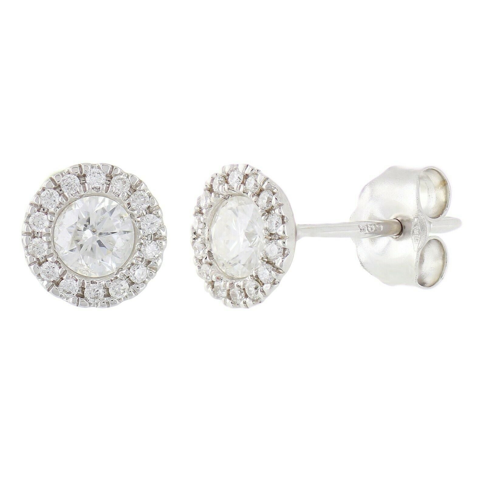 14k White Gold Round Diamond Halo Earrings Studs 0.55 TW IGI CERTIFIED - White,0.55 ctw