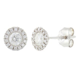 14k White Gold Round Diamond Halo Earrings Studs 0.55 TW IGI CERTIFIED - White,0.55 ctw