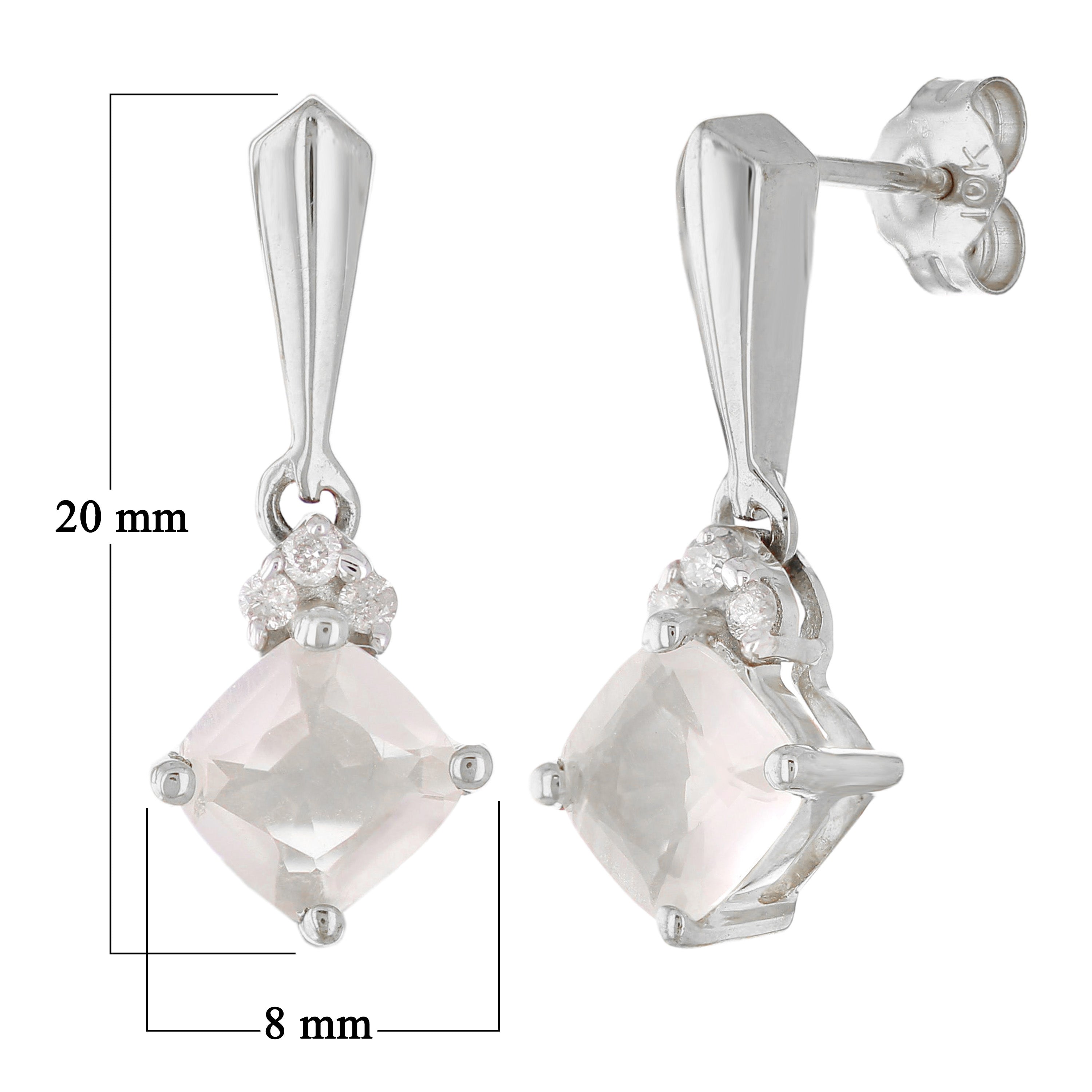 10k White Gold Rose Quartz & Diamond Accent Dangle Earrings