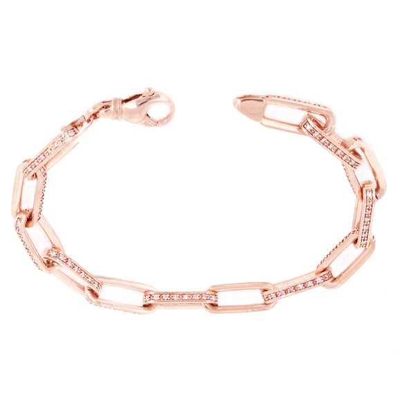 14k Rose Gold 2.70ctw Diamond Elongated Cable Link Bracelet 8