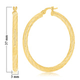 Italian 14k Yellow Gold Diagonal Snare Design Large Hollow Hoop Earrings 1.5"