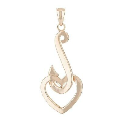 14k Rose Gold Fish Hook with Heart Pendant 1.6" 3.2 grams - Rose