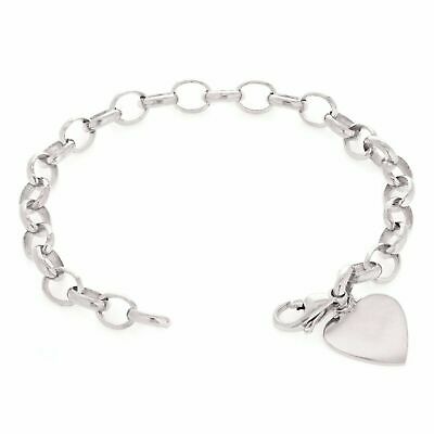 10k White Gold Rolo Link Heart Charm Bracelet 7.5" 15 grams