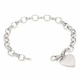 10k White Gold Rolo Link Heart Charm Bracelet 7.5" 15 grams