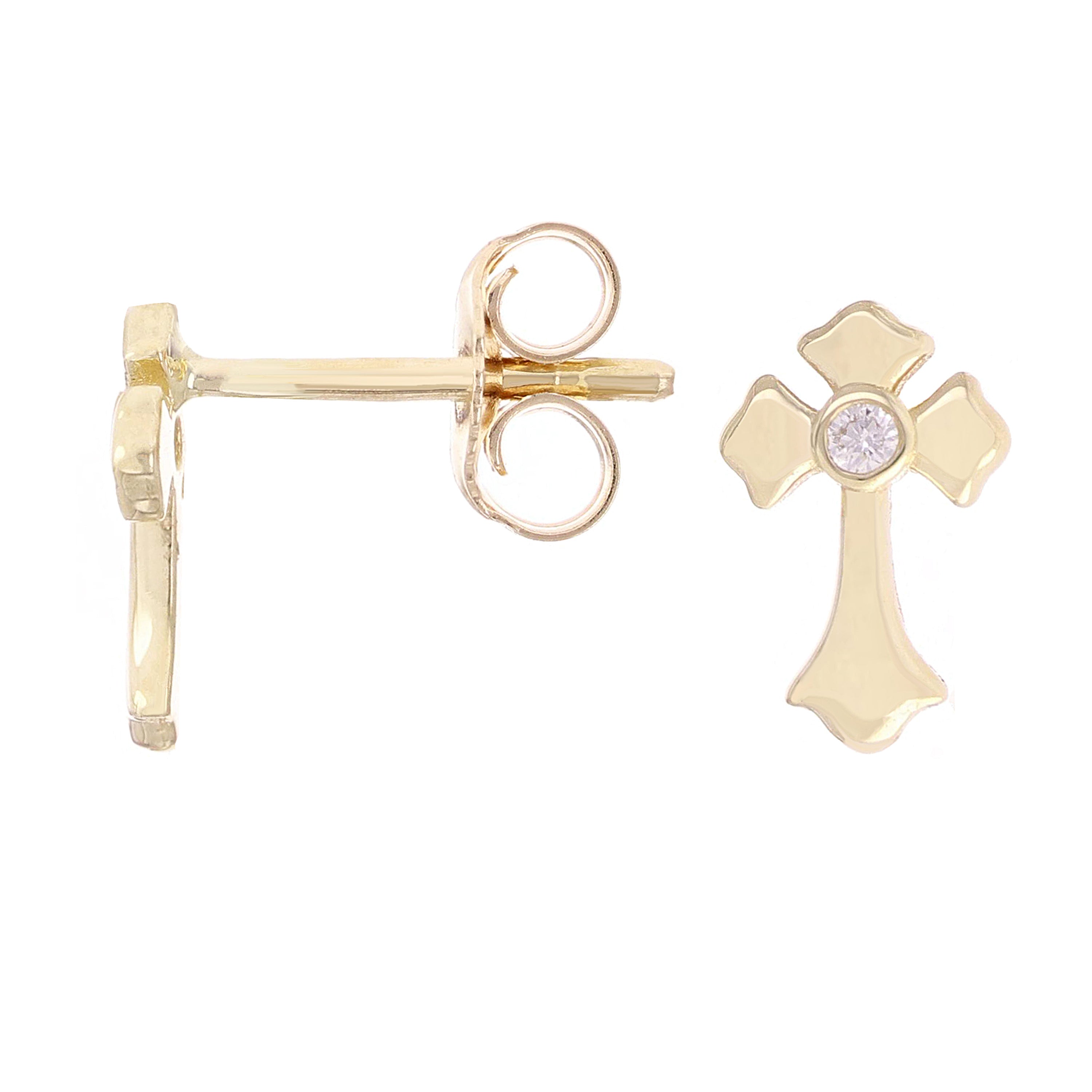 14k Yellow Gold 0.05ctw Diamond Irish Celtic Cross Stud Earrings
