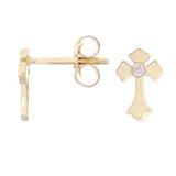 14k Yellow Gold 0.05ctw Diamond Irish Celtic Cross Stud Earrings