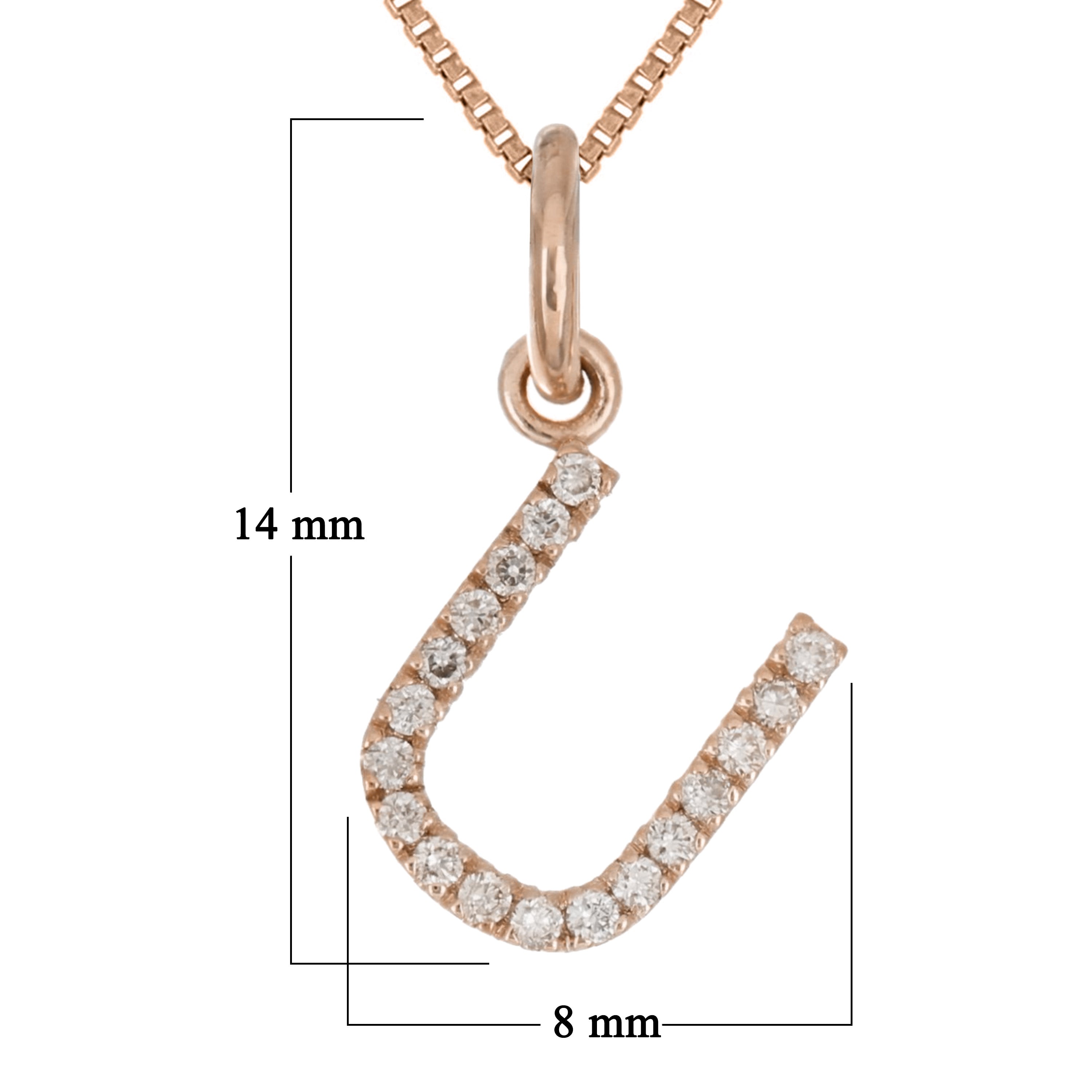 14k Rose Gold Diamond Initial Letter U Charm Pendant Necklace 18" - Letter U,Rose