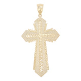 14k Yellow Gold Diamond Cut Cross  Pendant 2.6" 6.4 grams