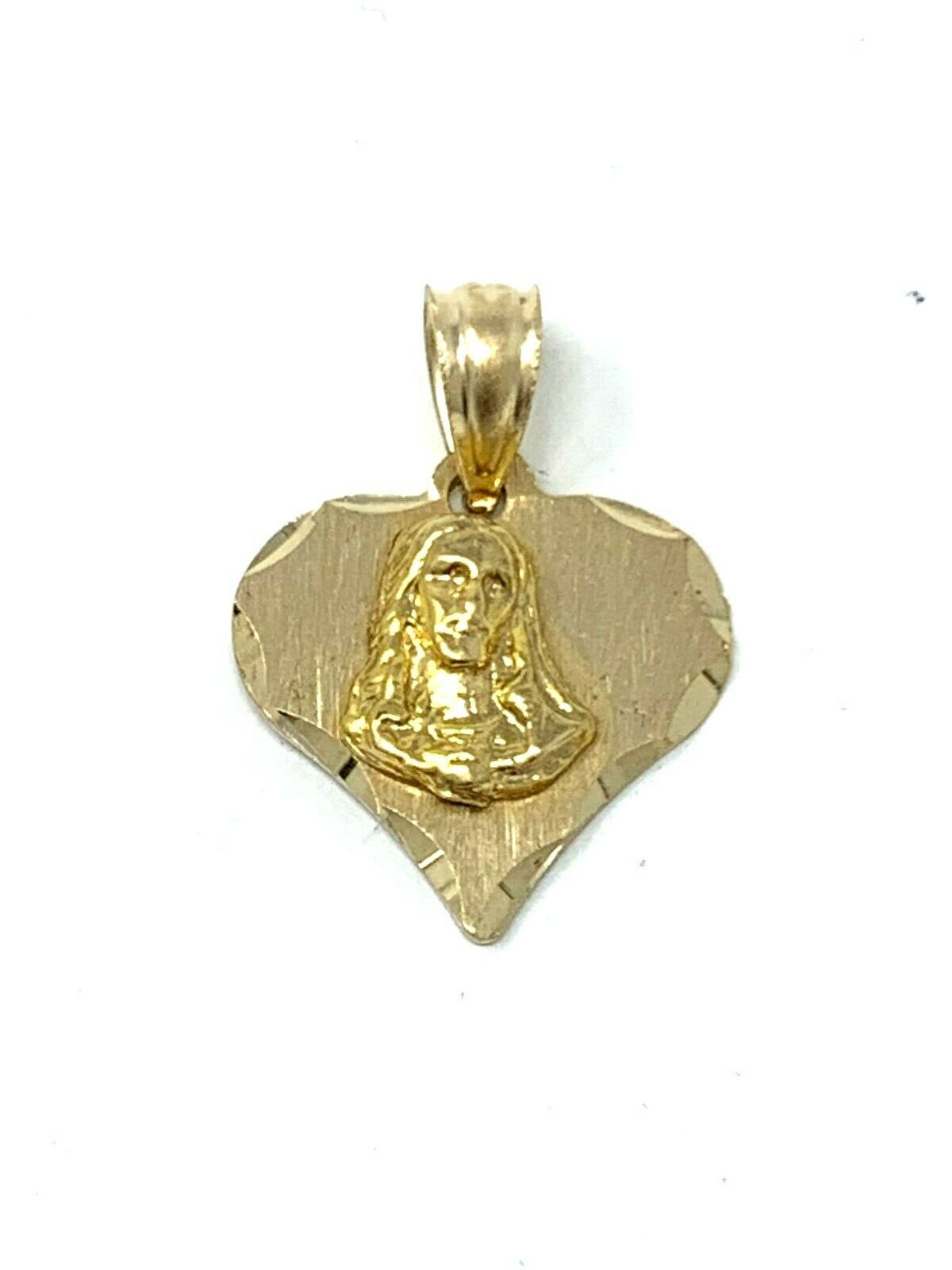 14k Yellow Gold Jesus Christ Face Heart Religious Charm Pendant 1.2 grams