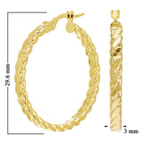 Italian 14k Yellow Gold Hollow Flat Rope Hoop Earrings 1.2" 3mm 2.5 grams