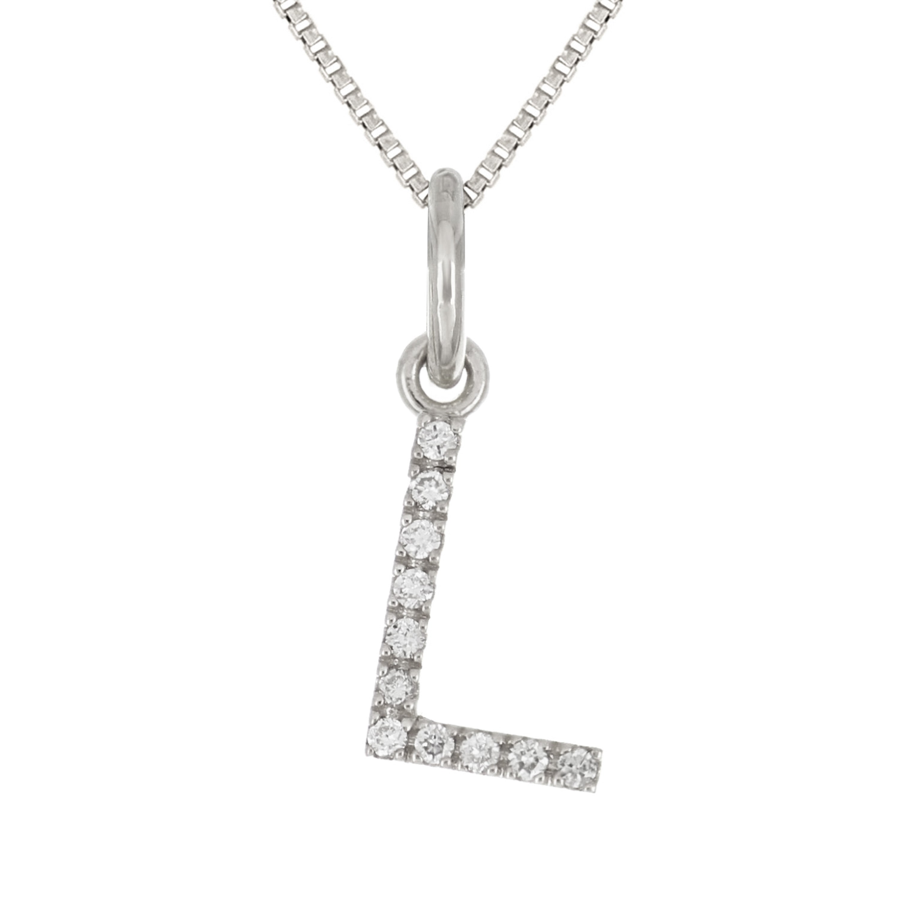 14k White Gold Diamond Initial Letter L Charm Pendant Necklace 18" - Letter L,White