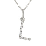 14k White Gold Diamond Initial Letter L Charm Pendant Necklace 18" - Letter L,White